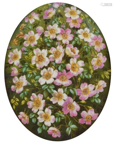 Continental oval porcelain plaque hand painted with flowers ...