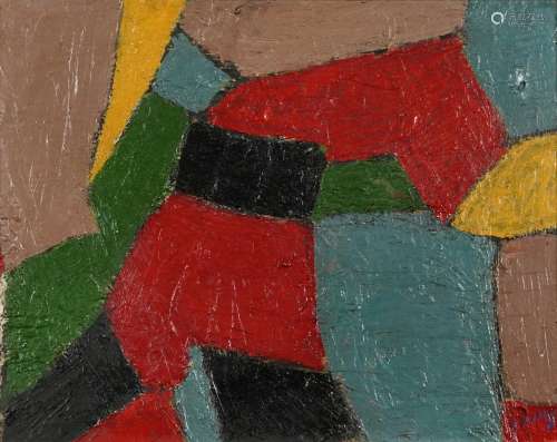 Abstract composition, geometric shapes, impasto oil on board...