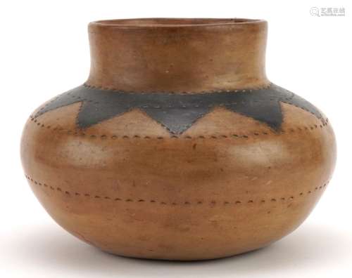 African tribal interest pottery bowl incised with geometric ...