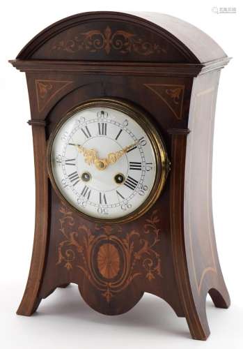 19th century inlaid mahogany mantle clock with enamelled dia...