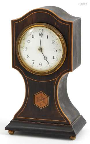 Edwardian inlaid mahogany mantle clock, the enamelled dial h...