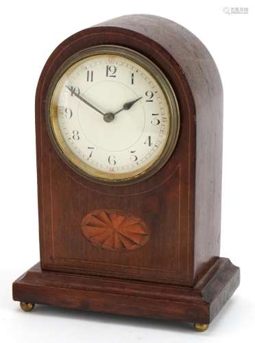 Edwardian mahogany dome top mantle clock, the dial having Ar...