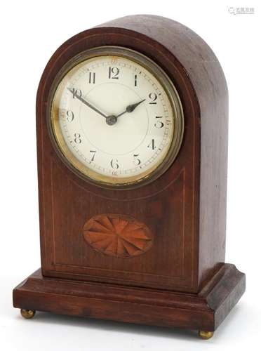 Edwardian mahogany dome top mantle clock, the dial having Ar...