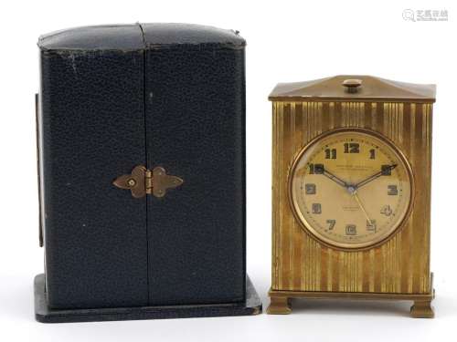Zenith, Art Deco brass cased travel alarm clock with velvet ...