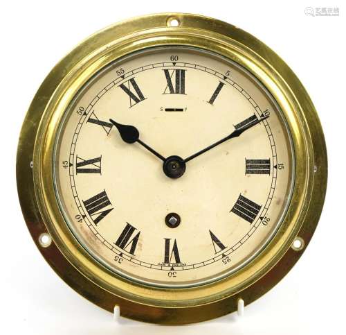 Elliott, brass ships bulkhead clock, the dial with Arabic nu...