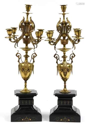 Pair of 19th century bronzed five branch candelabras raised ...