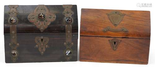 Two arch top letterboxes including one coromandel set with c...