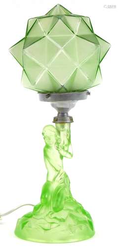 Walther & Sohne, German Art Deco green frosted glass tab...