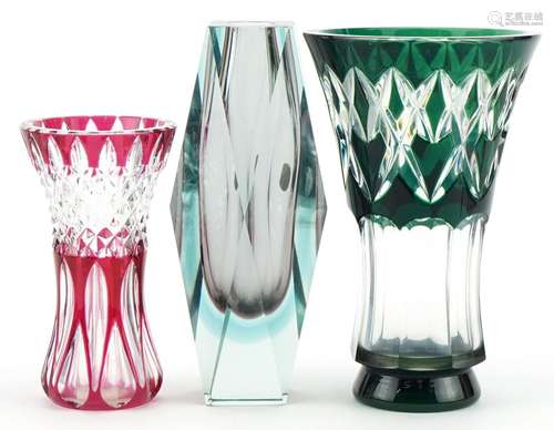 Murano Sommerso two colour glass vase and two Val St Lambert...