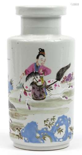 Chinese porcelain Rouleau vase hand painted in the famille r...