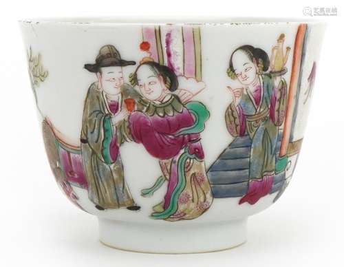 Chinese porcelain bowl hand painted in the famille rose pale...