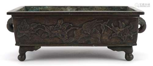 Japanese bronzed four footed planter with elephant head hand...