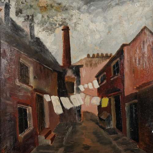 After John Nash - Street scene with cottages, oil on board, ...