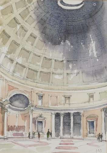 The Pantheon interior, ink and watercolour, label verso, Col...