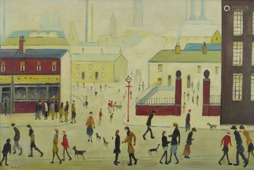 Manner of Laurence Stephen Lowry - Busy street scene with fi...