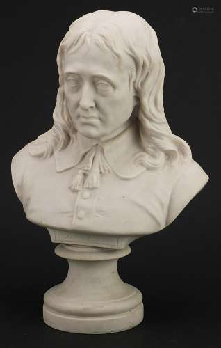 Large carved marble bust of John Milton, 33cm high