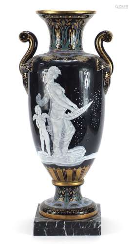 Large Minton style pate sur pate style porcelain vase with t...