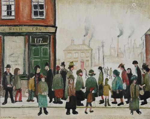 Manner of Laurence Stephen Lowry - Figures walking about bef...