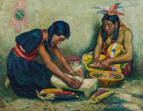 Two figures wearing traditional dress, North American school...