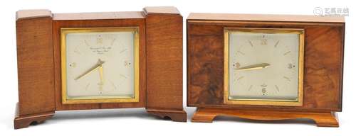 Two Art Deco Elliott walnut mantle clocks one retailed by Ga...