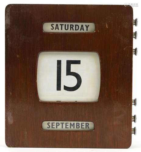 Oak cased perpetual wall calendar, 21.5cm x 19cm