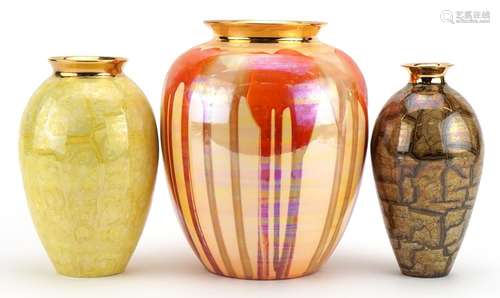 Atkinson Jones, three contemporary lustreware vases includin...