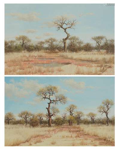 Nico Coetzee - South African landscapes, pair of oil on boar...