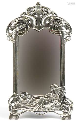 Large Art Nouveau style easel mirror decorated with a reclin...