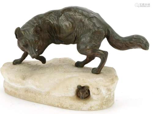 Charles Masson, patinated bronze study of a fox and rabbit r...