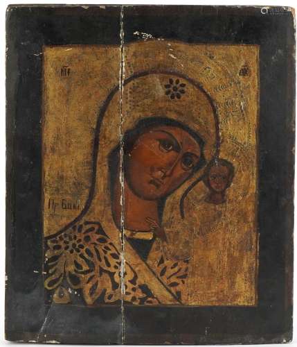 Russian Orthodox wood icon hand painted and gilded with Mado...