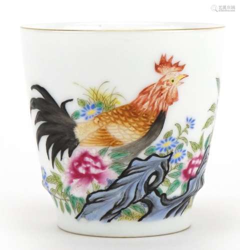Chinese porcelain teacup hand painted in the famille rose pa...
