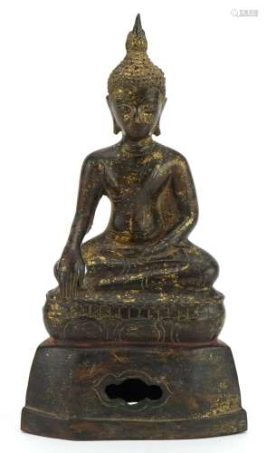 South East Asian partially gilt patinated bronze figure of s...