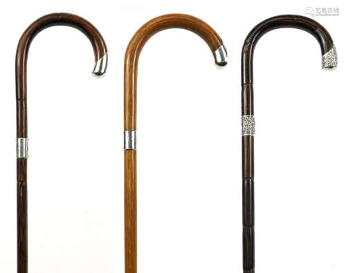 Three Victorian and later bamboo and malacca walking sticks ...