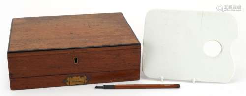 Victorian mahogany artists box with ebony stringing with cer...