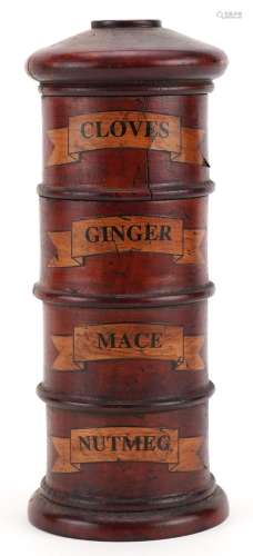 George III style treen tower spice box for cloves, ginger, m...