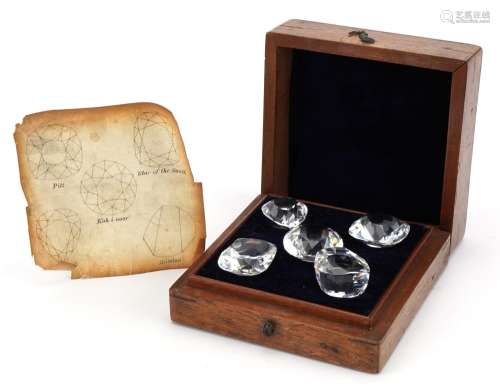 Mahogany cased set of five replica diamonds including Koh I ...