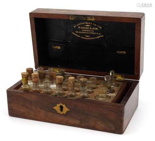 Victorian mahogany apothecary box with glass bottles with le...