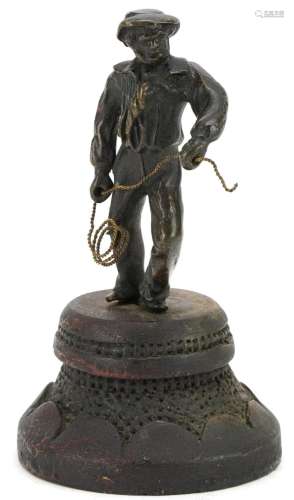 Patinated bronze study of a fisherman raised on a lacquered ...