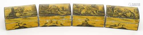Four 19th century continental lacquered dome top boxes hand ...