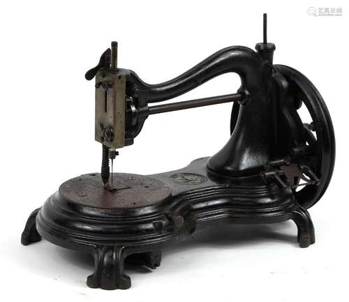 Victorian Jones black enamel cast iron hand sewing machine, ...