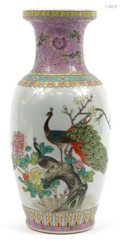 Large Chinese porcelain vase hand painted in the famille ros...