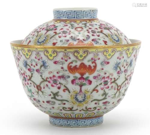 Chinese porcelain rice bowl and cover hand painted in the fa...