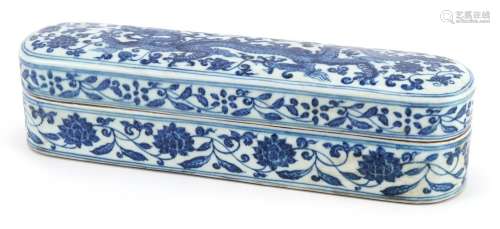 Chinese Islamic blue and white porcelain scribes box and cov...