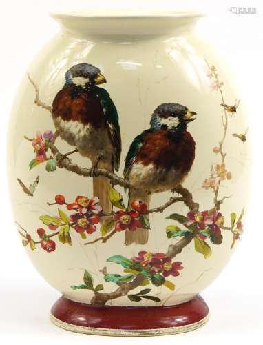 Large Victorian aesthetic vase hand painted with two birds o...