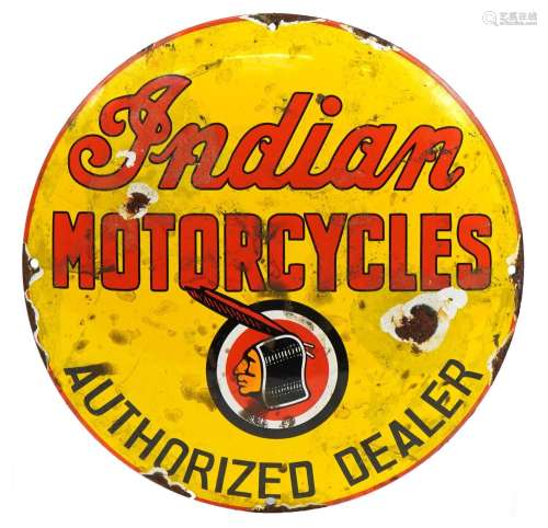 Enamel Indian Motorcycles circular advertising sign, 30cm in...