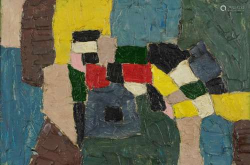 Abstract composition, geometric shapes, French school impast...