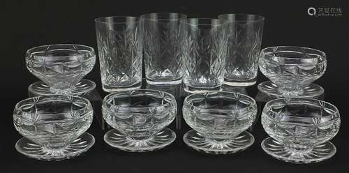 Set of six Stuart Crystal sundae dishes and set of four drin...