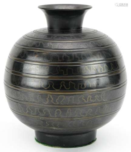 Unusual Asian two tone bronze globular vase, possibly Japane...