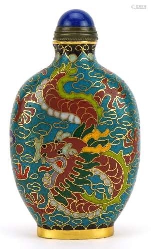 Chinese cloisonne snuff bottle with stopper enamelled with d...