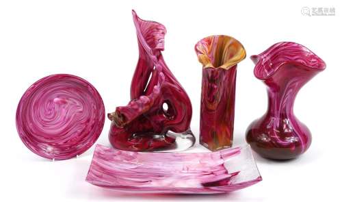 Maltese pink art glassware including a stylish heavy vase an...